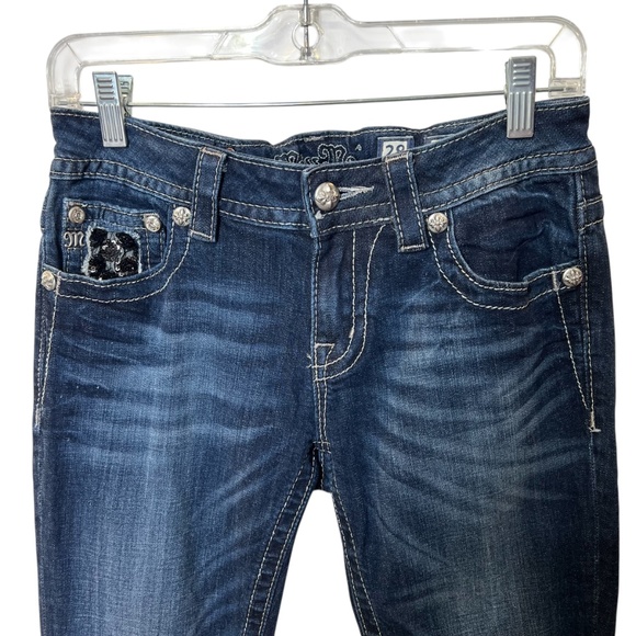 Miss Me Boot Cut Whisker Wash Jewel Sequin Jeans - Picture 6 of 15